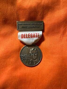 1980 Indiana Republican State Convention Delegate Badge Medal Otis R. Bowen